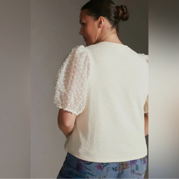 MAEVE x ANTHROPOLOGIE Woven Puff-Sleeve Top in Ivory - Picture 2 of 5